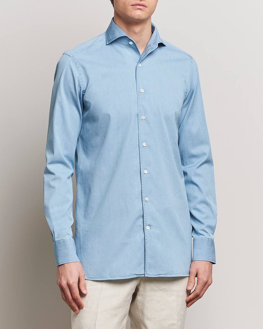 Hombres | Camisas vaqueras | 100Hands | Ice Wash Denim Shirt Light Blue