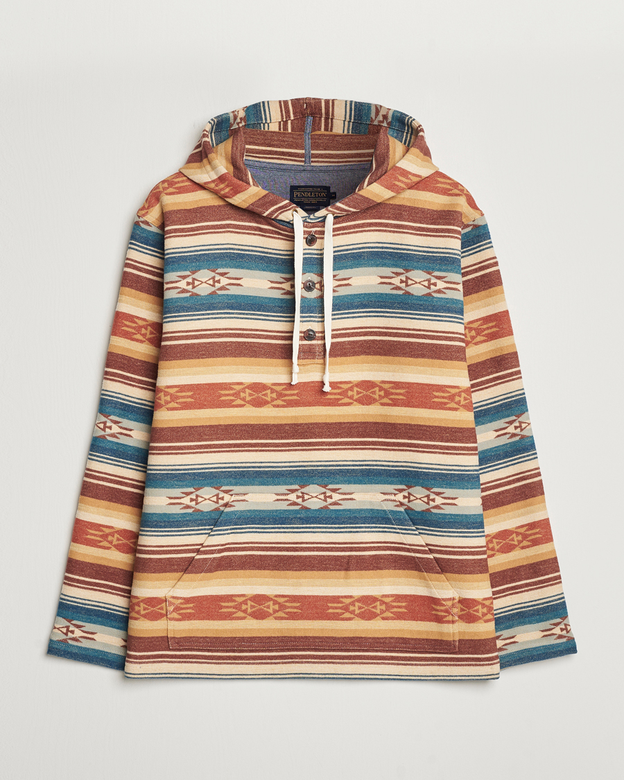 Hombres | Jerséis y prendas de punto | Pendleton | Driftwood Hoody Azure/Brown Stripe
