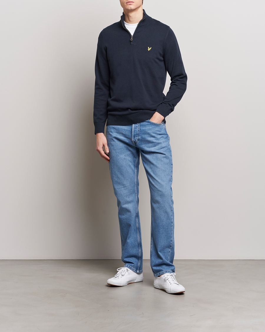 Hombres | Jerséis y prendas de punto | Lyle & Scott | Cotton Knitted Half Zip Dark Navy