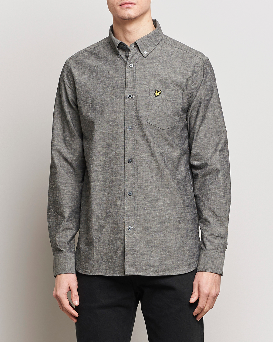 Hombres | Camisas de lino | Lyle & Scott | Linen Button Down Shirt Grey Melange