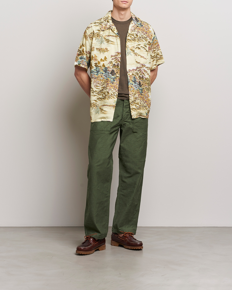 Hombres | Camisas | orSlow | Printed Rayon Camp Shirt Yellow