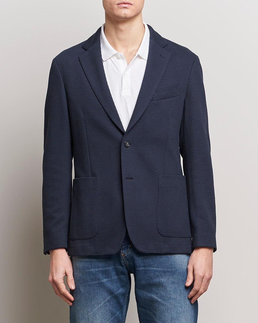 Hombres | Blazers de algodón | BOSS BLACK | Hanry Structured Jersey Blazer Dark Blue