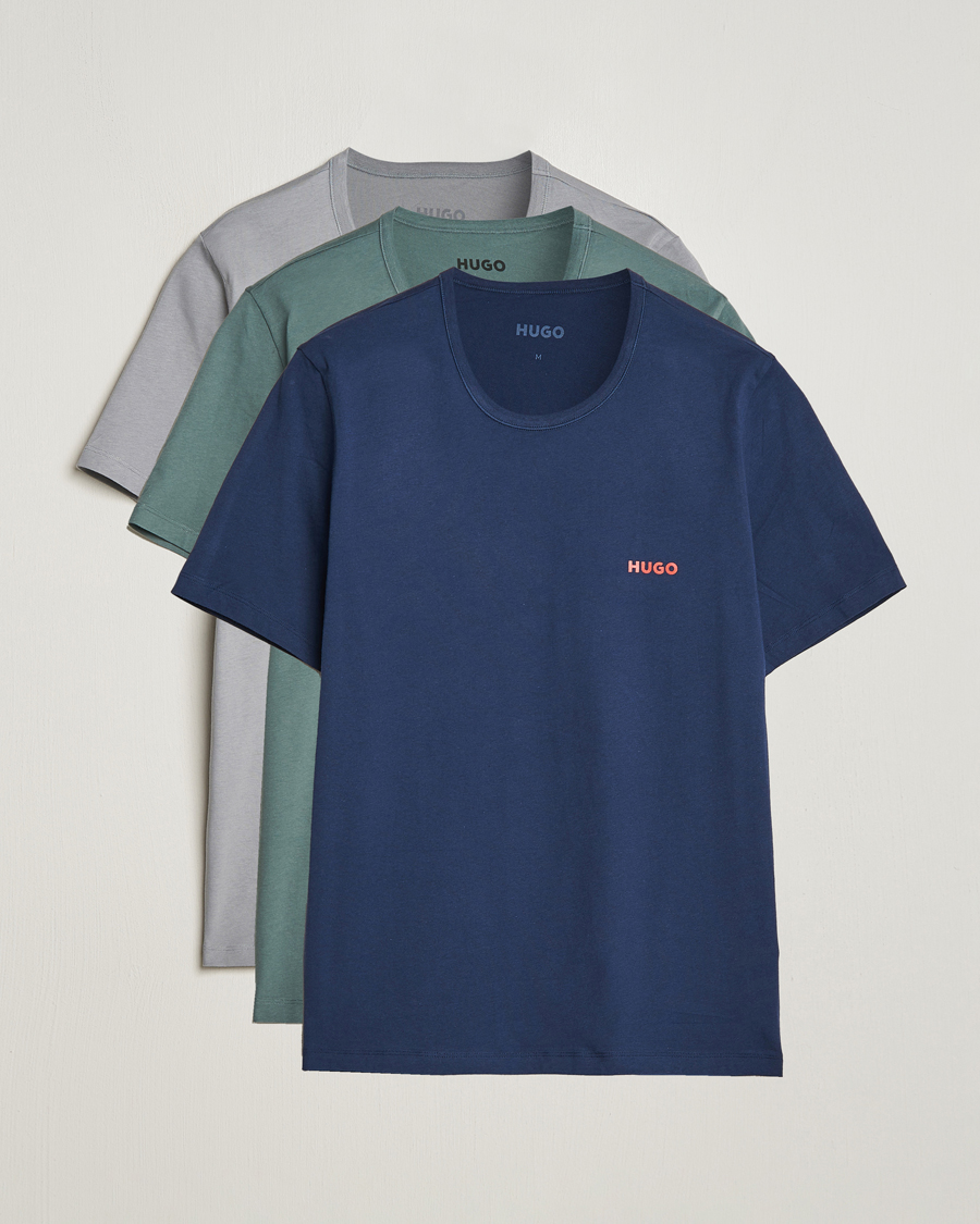 Hombres | Camisetas | HUGO | 3-Pack Logo Crew Neck T-Shirt Green/Navy/Grey