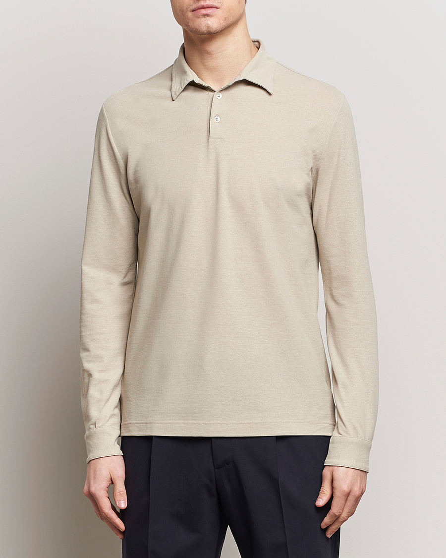 Hombres |  | Zanone | Ice Cotton Long Sleeve Polo Beige
