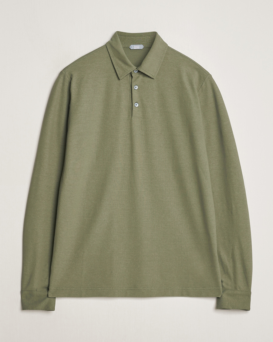 Hombres | Jerséis y prendas de punto | Zanone | Ice Cotton Long Sleeve Polo Olive