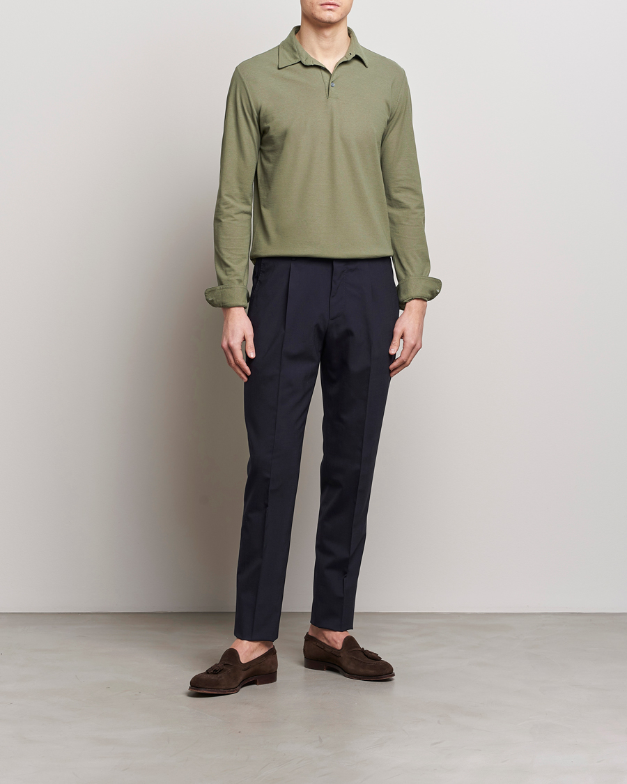 Hombres | Jerséis y prendas de punto | Zanone | Ice Cotton Long Sleeve Polo Olive