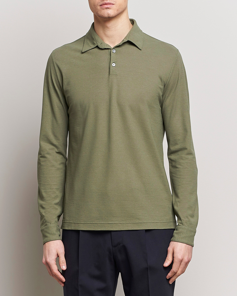 Hombres | Jerséis y prendas de punto | Zanone | Ice Cotton Long Sleeve Polo Olive