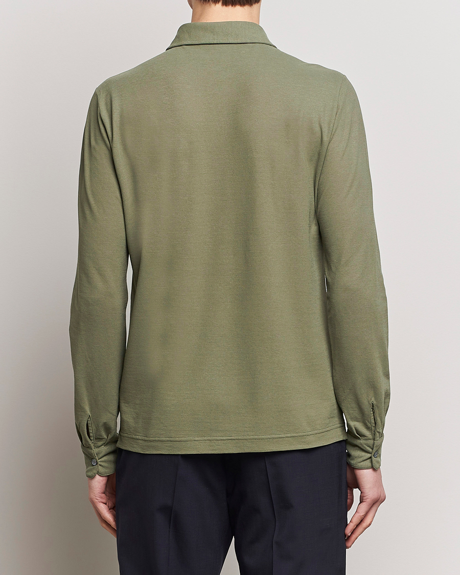 Hombres | Jerséis y prendas de punto | Zanone | Ice Cotton Long Sleeve Polo Olive