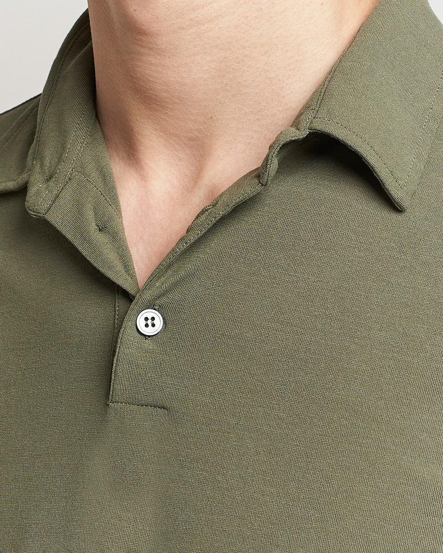Hombres | Jerséis y prendas de punto | Zanone | Ice Cotton Long Sleeve Polo Olive