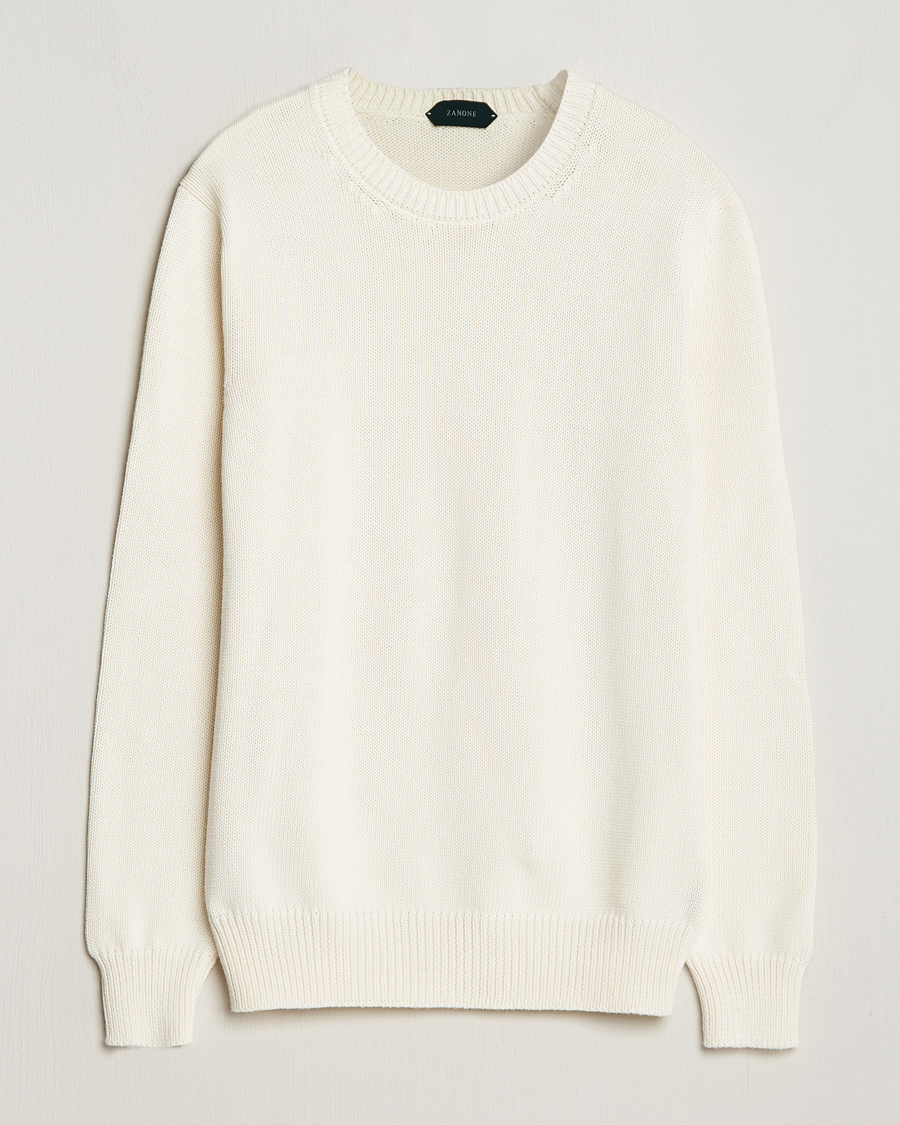 Hombres | Jerséis y prendas de punto | Zanone | Soft Cotton Crewneck Sweater Off White