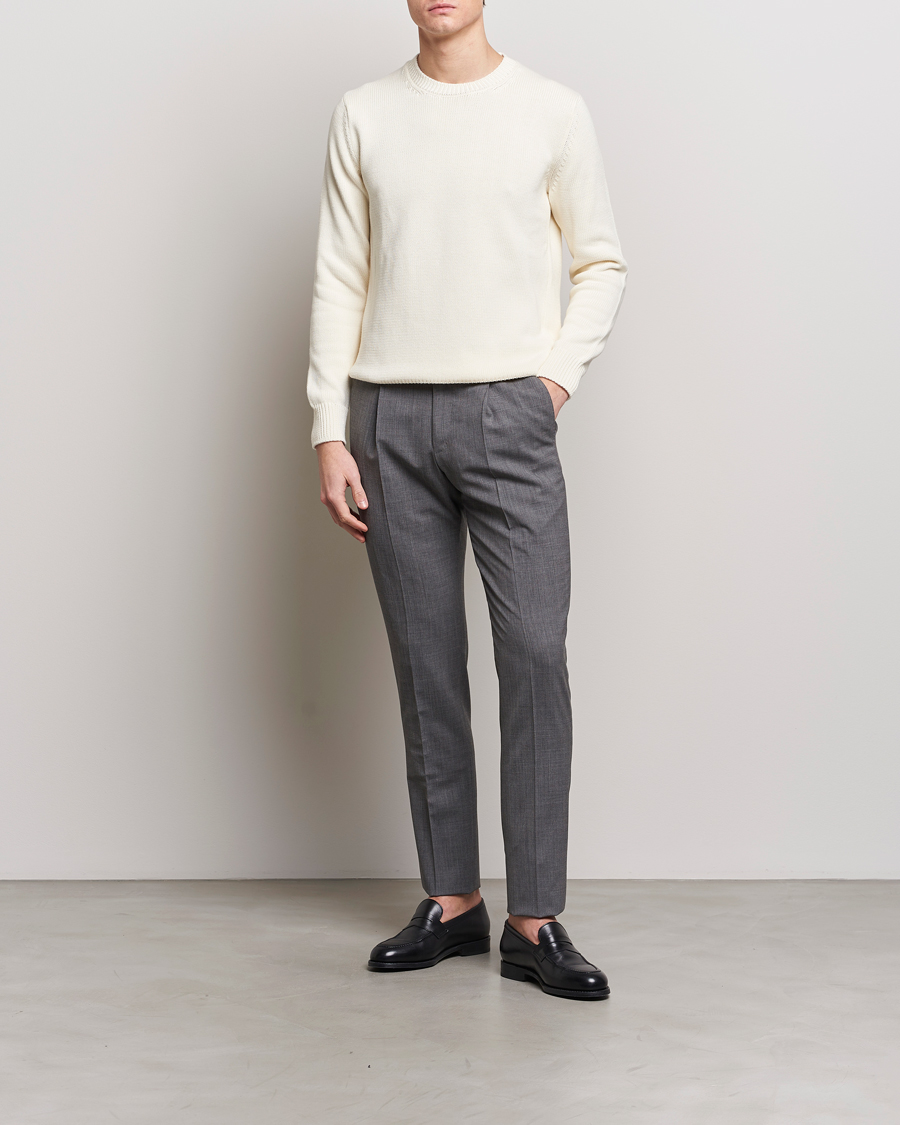 Hombres | Jerséis y prendas de punto | Zanone | Soft Cotton Crewneck Sweater Off White