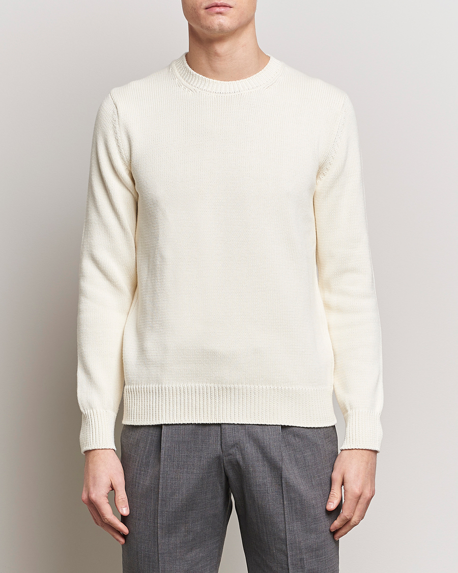 Hombres | Slowear | Zanone | Soft Cotton Crewneck Sweater Off White