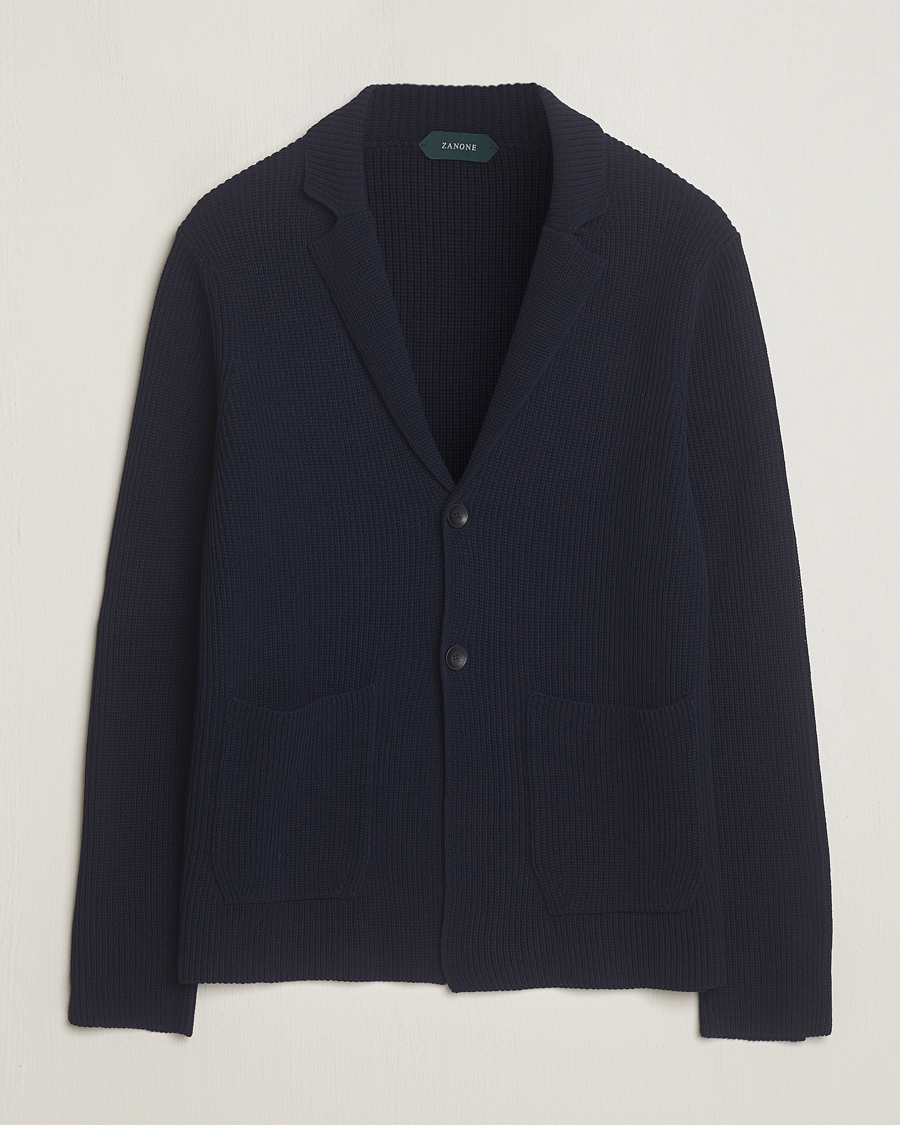 Hombres | Blazers | Zanone | Cotton Rib Knitted Blazer Navy