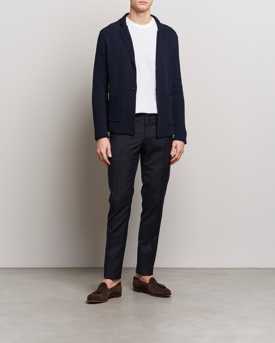Hombres | Blazers | Zanone | Cotton Rib Knitted Blazer Navy