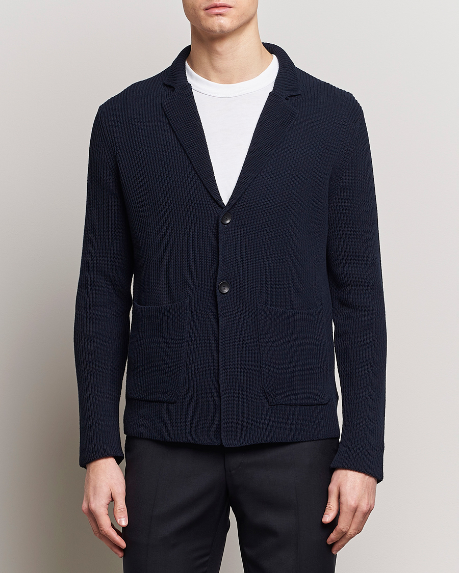 Hombres | Blazers | Zanone | Cotton Rib Knitted Blazer Navy