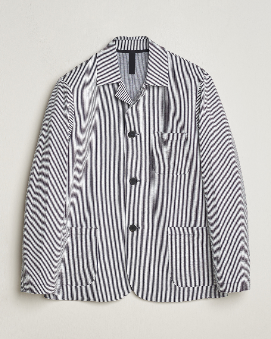 Hombres | Blazers | Harris Wharf London | Coolmax Striped Seersucker Drop Shoulder Blazer Blue/Cream