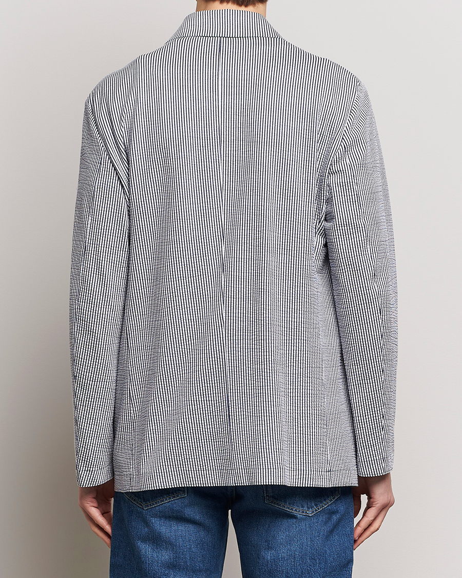 Hombres | Blazers | Harris Wharf London | Coolmax Striped Seersucker Drop Shoulder Blazer Blue/Cream