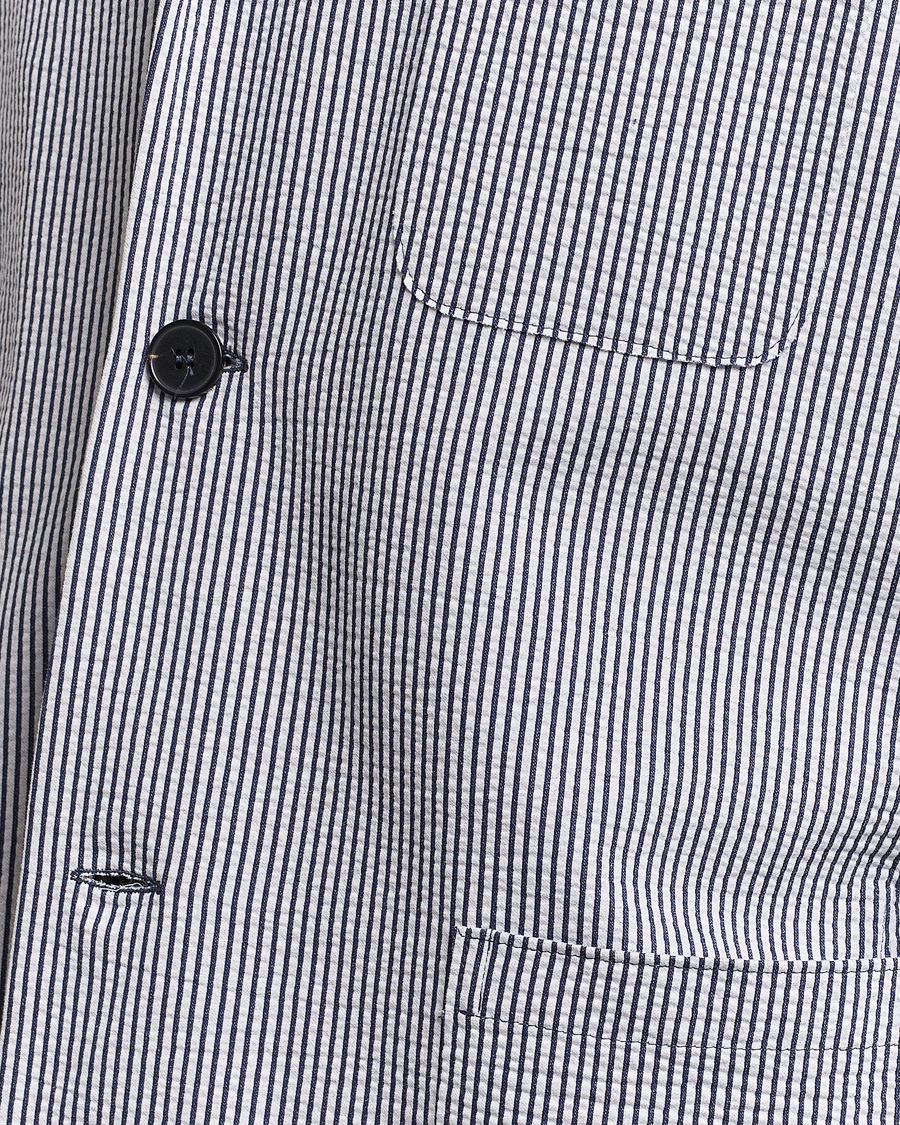 Hombres | Blazers | Harris Wharf London | Coolmax Striped Seersucker Drop Shoulder Blazer Blue/Cream