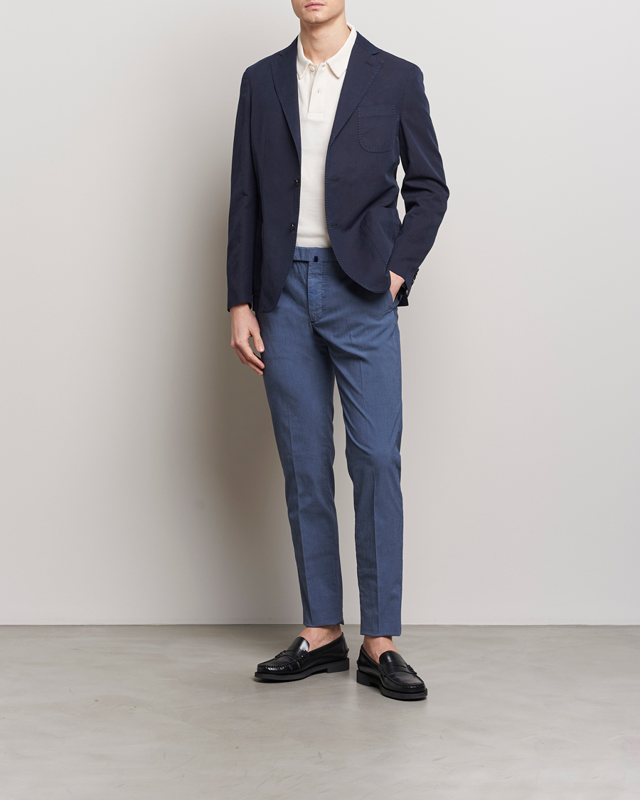 Hombres | Pantalones | Incotex | Slim Fit Washed Cotton Comfort Trousers Dark Blue