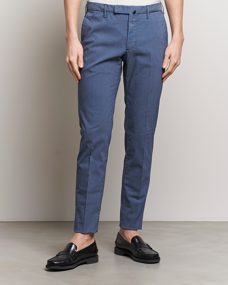 Hombres | Pantalones | Incotex | Slim Fit Washed Cotton Comfort Trousers Dark Blue