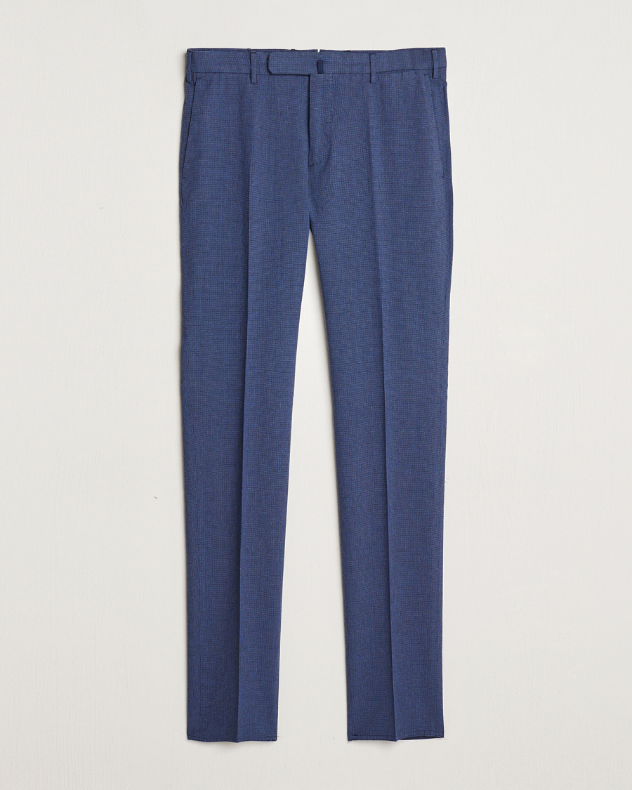Hombres | Pantalones | Incotex | Slim Fit Cotton/Linen Micro Houndstooth Trousers Dark Blue