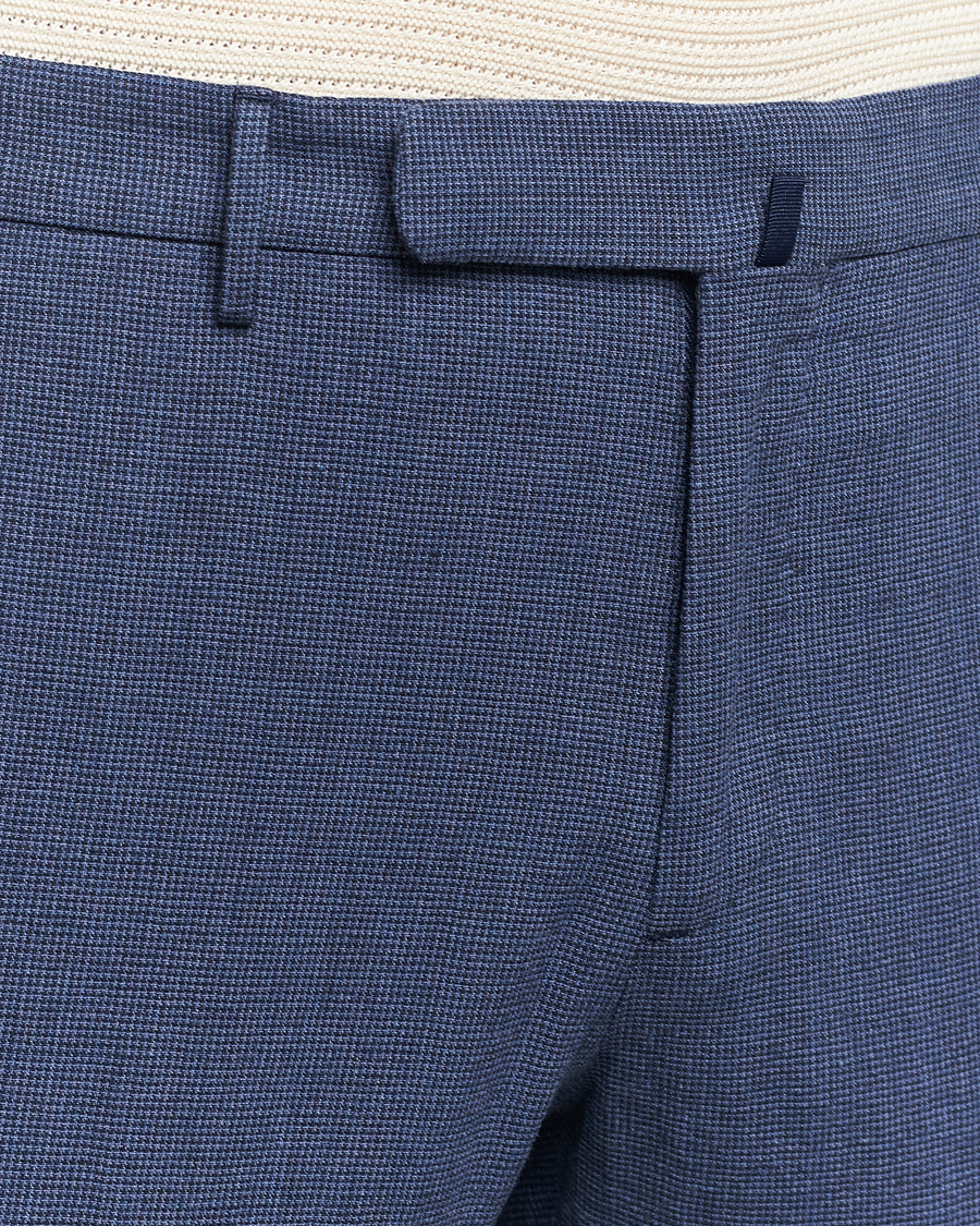 Hombres | Pantalones | Incotex | Slim Fit Cotton/Linen Micro Houndstooth Trousers Dark Blue