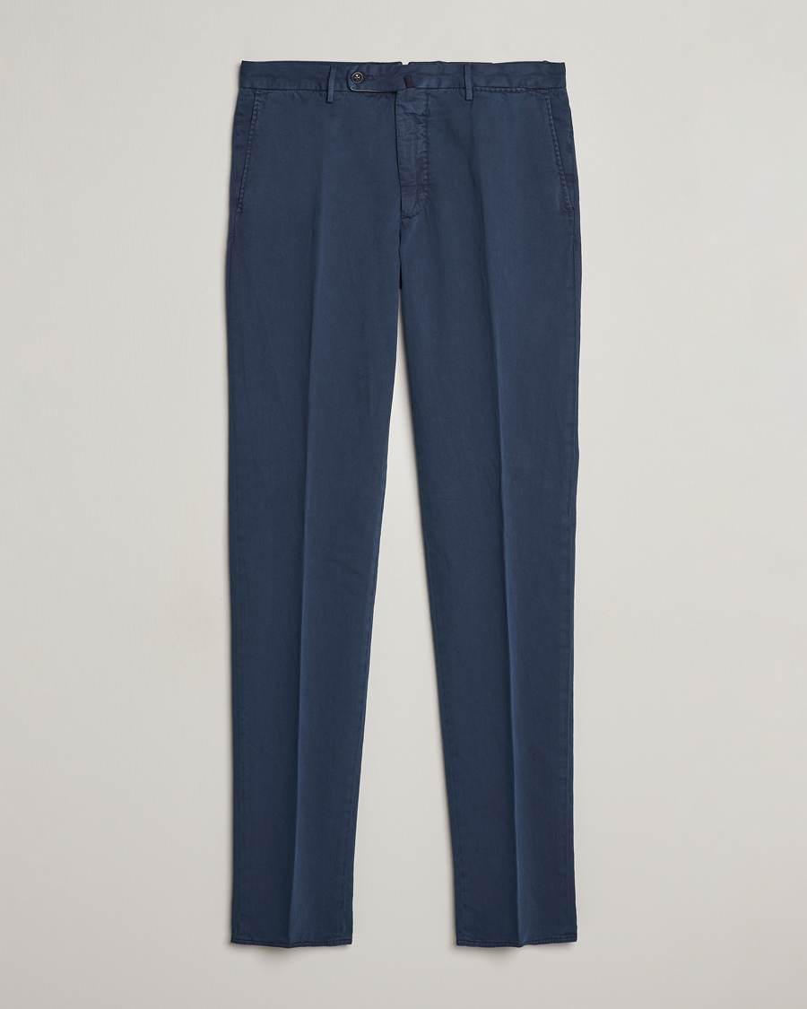 Hombres | Pantalones | Incotex | Regular Fit Comfort Cotton/Linen Trousers Navy