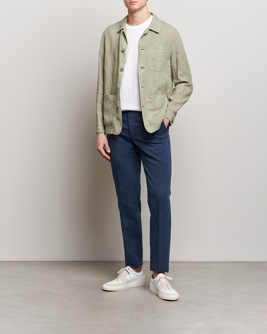 Hombres | Pantalones | Incotex | Regular Fit Comfort Cotton/Linen Trousers Navy