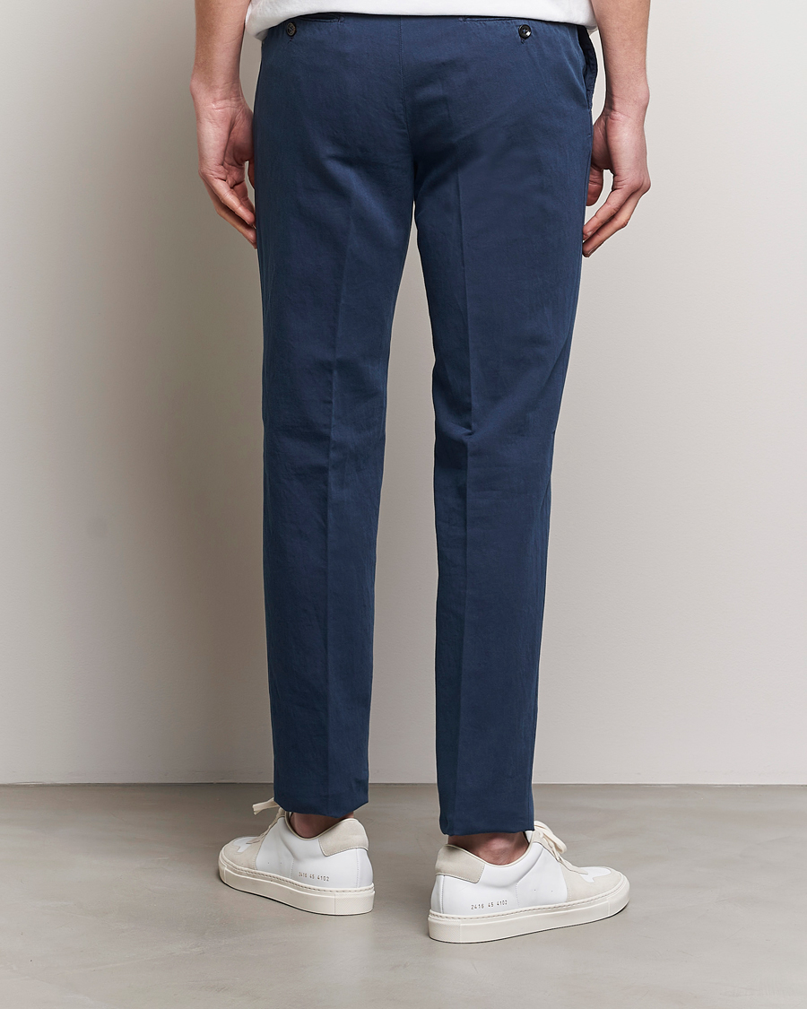 Hombres | Pantalones | Incotex | Regular Fit Comfort Cotton/Linen Trousers Navy