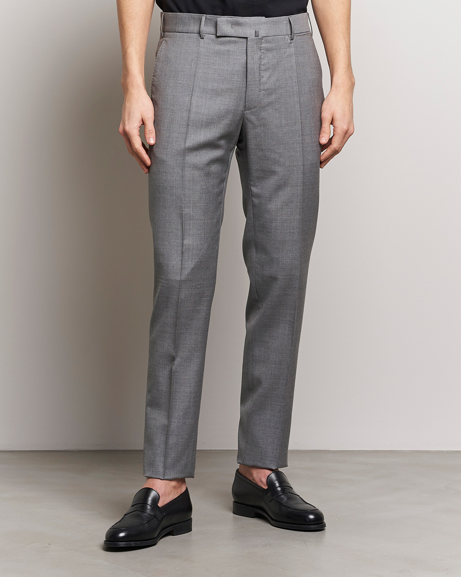 Hombres | Pantalones de traje | Incotex | Slim Fit Tropical Wool Trousers Light Grey