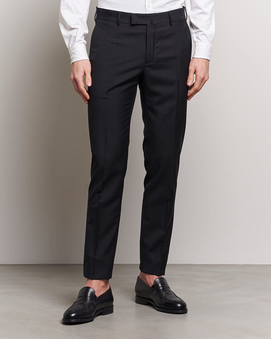 Hombres | Pantalones de traje | Incotex | Slim Fit Tropical Wool Trousers Black