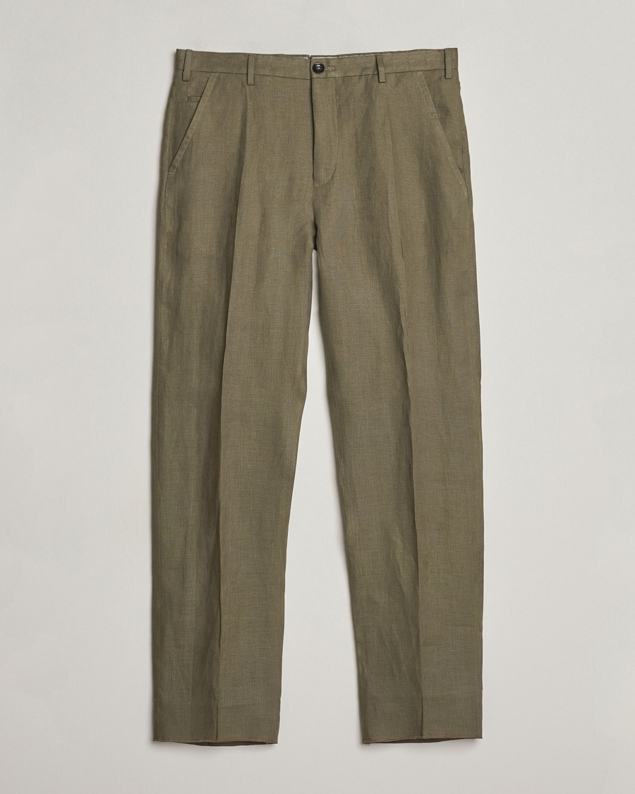 Hombres | Pantalones | Incotex | Straight Fit Pure Linen Trousers Military