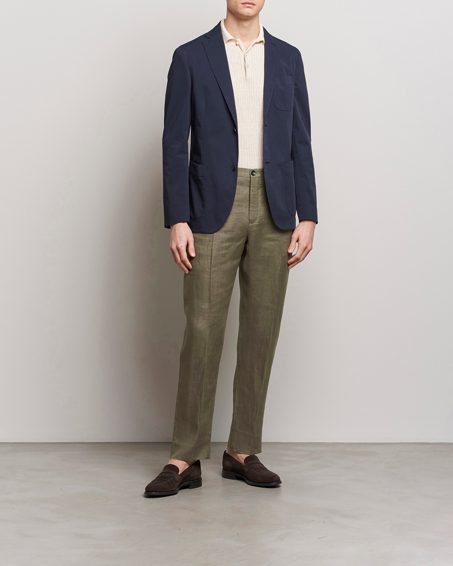 Hombres | Pantalones | Incotex | Straight Fit Pure Linen Trousers Military