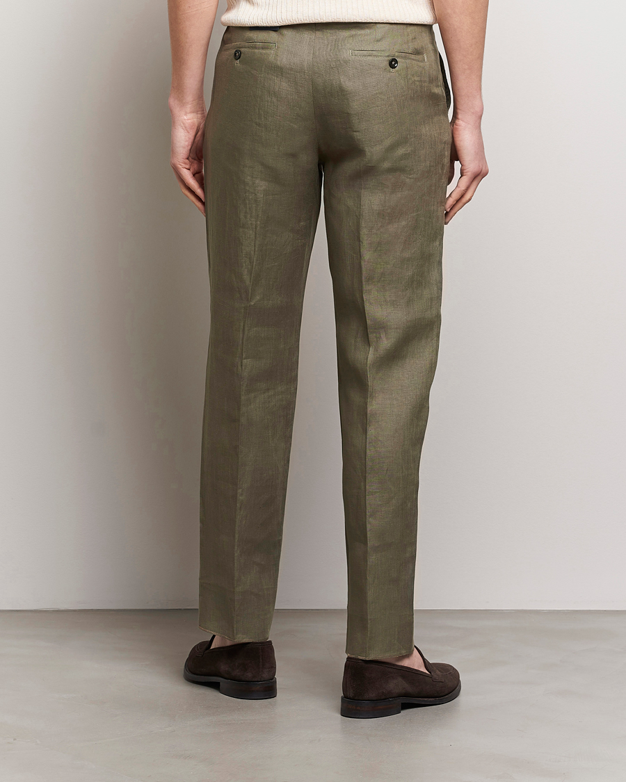 Hombres | Pantalones | Incotex | Straight Fit Pure Linen Trousers Military