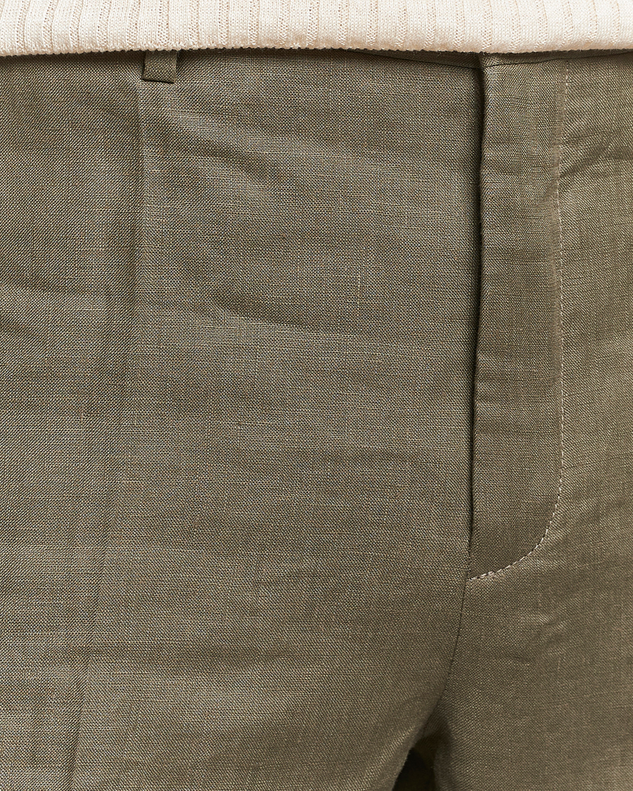 Hombres | Pantalones | Incotex | Straight Fit Pure Linen Trousers Military