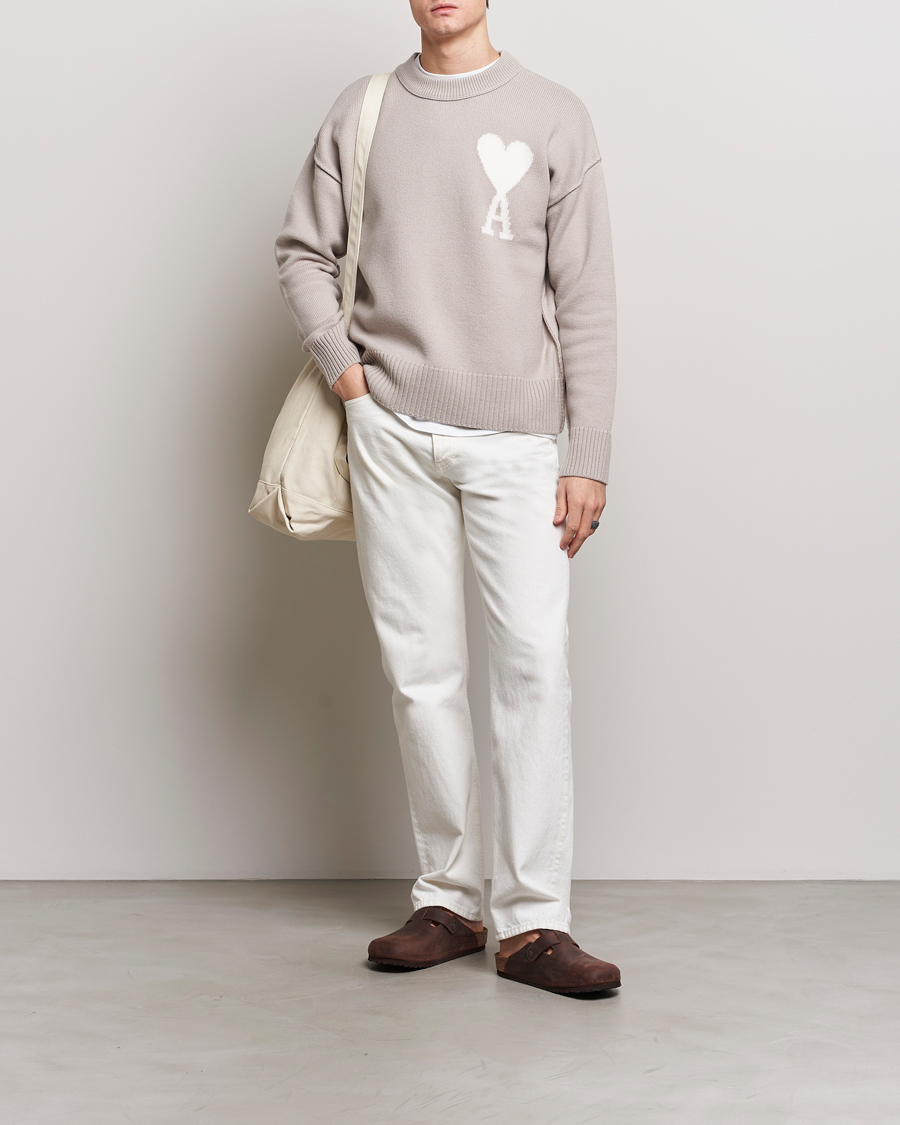 Hombres | Jerséis y prendas de punto | AMI | Big Heart Wool Sweater Light Beige