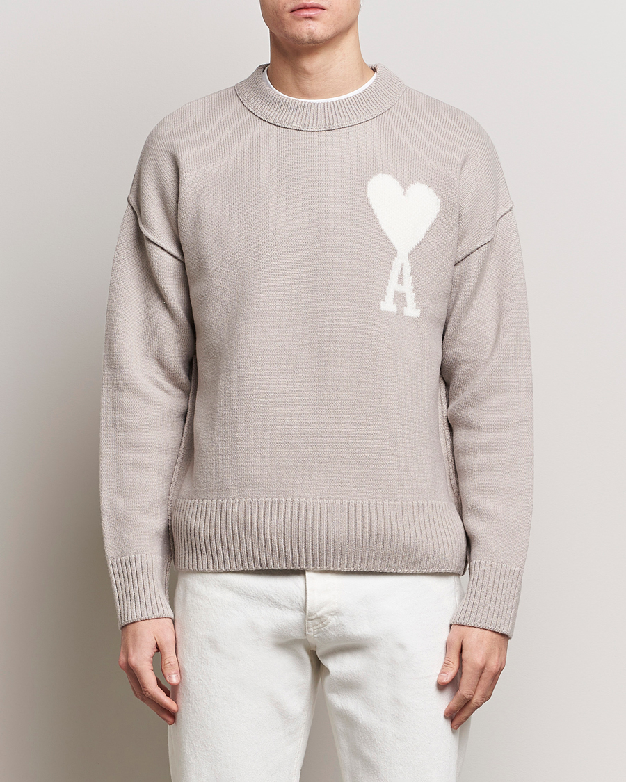 Hombres | Jerséis y prendas de punto | AMI | Big Heart Wool Sweater Light Beige
