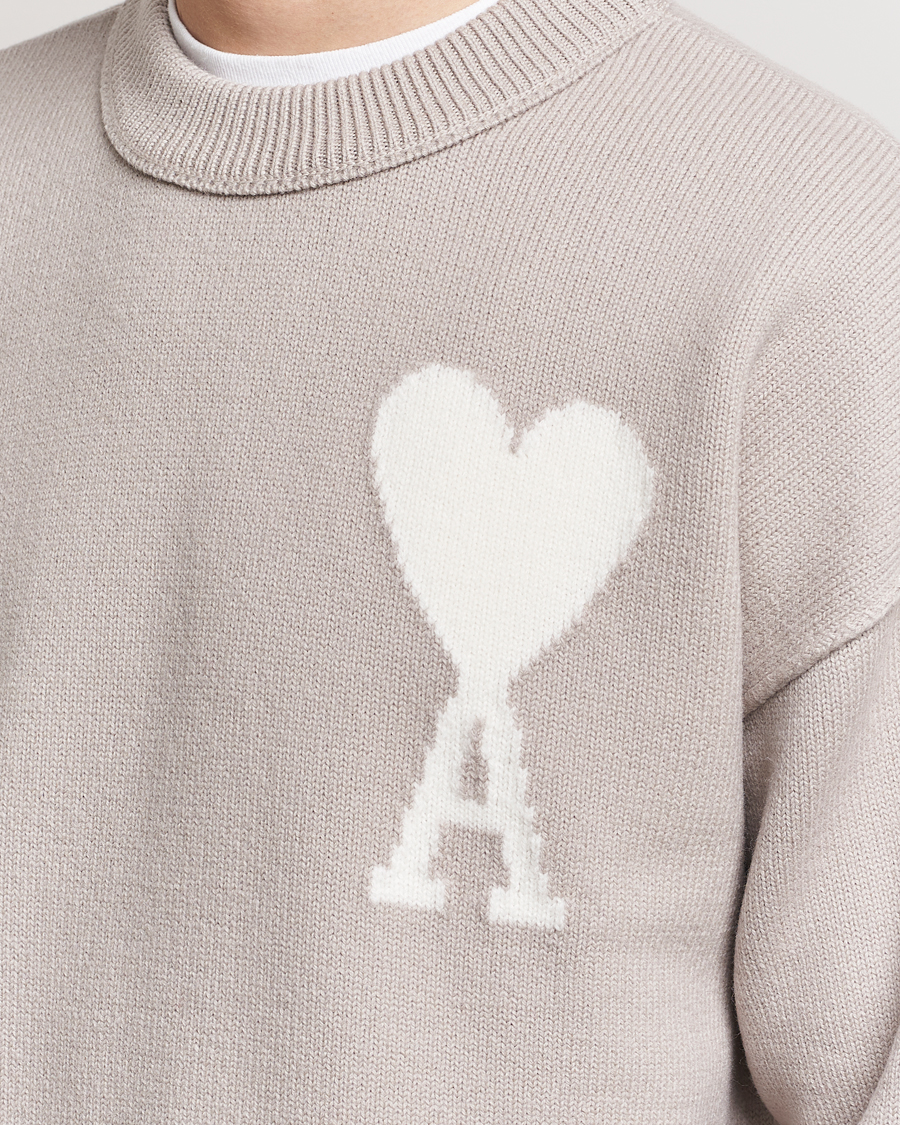 Hombres | Jerséis y prendas de punto | AMI | Big Heart Wool Sweater Light Beige