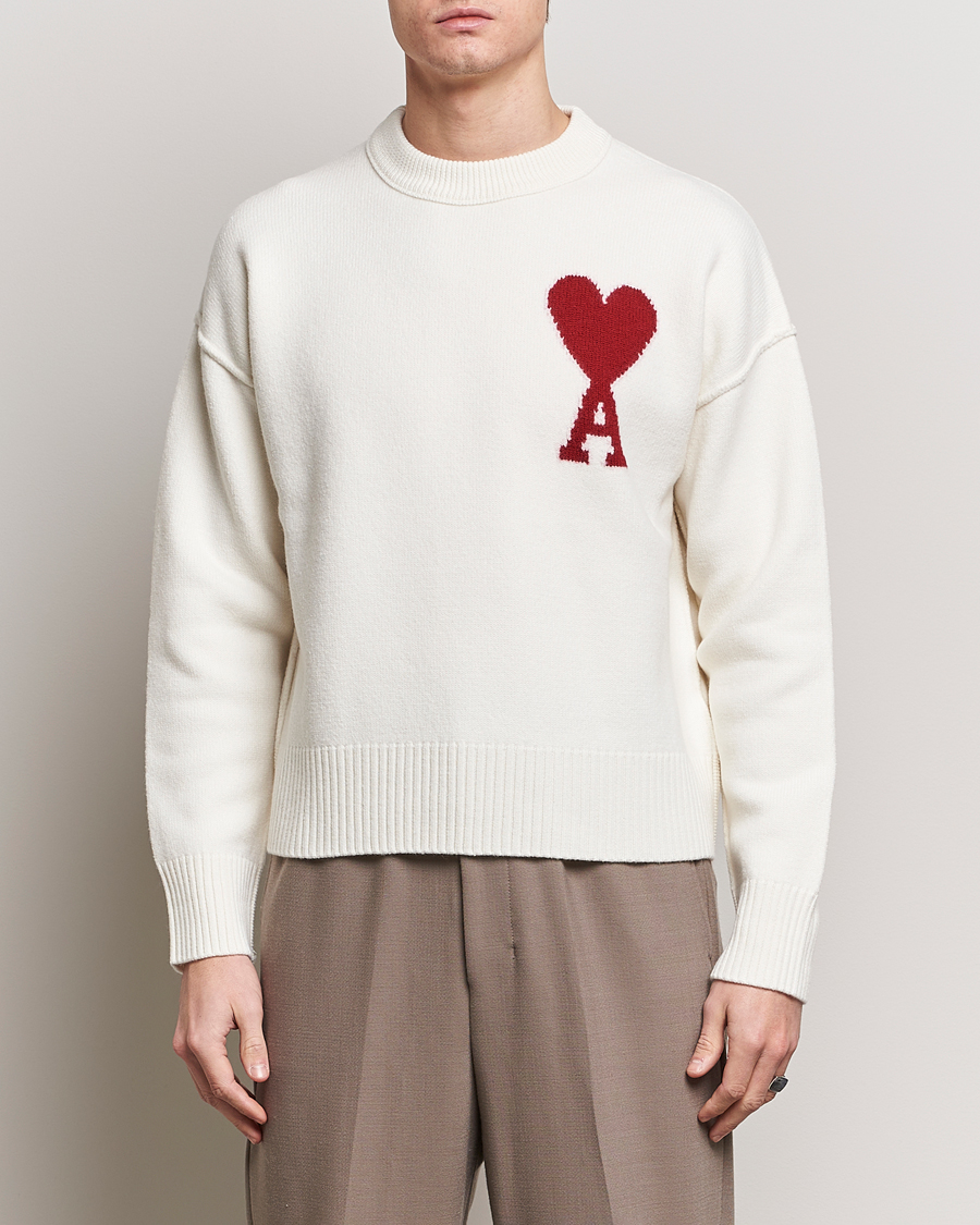 Hombres | AMI | AMI | Big Heart Wool Sweater Off White