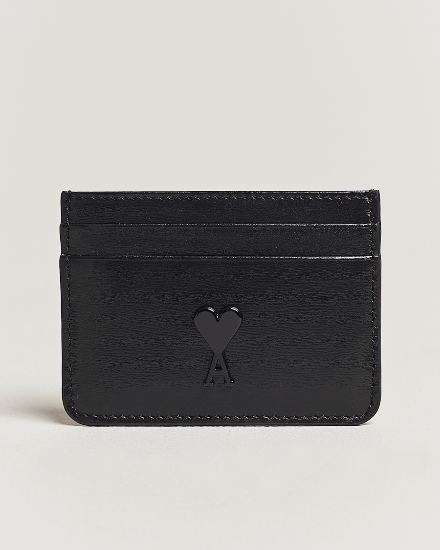 Hombres | AMI Tonal Heart Logo Leather Card Holder Black | AMI | Tonal Heart Logo Leather Card Holder Black