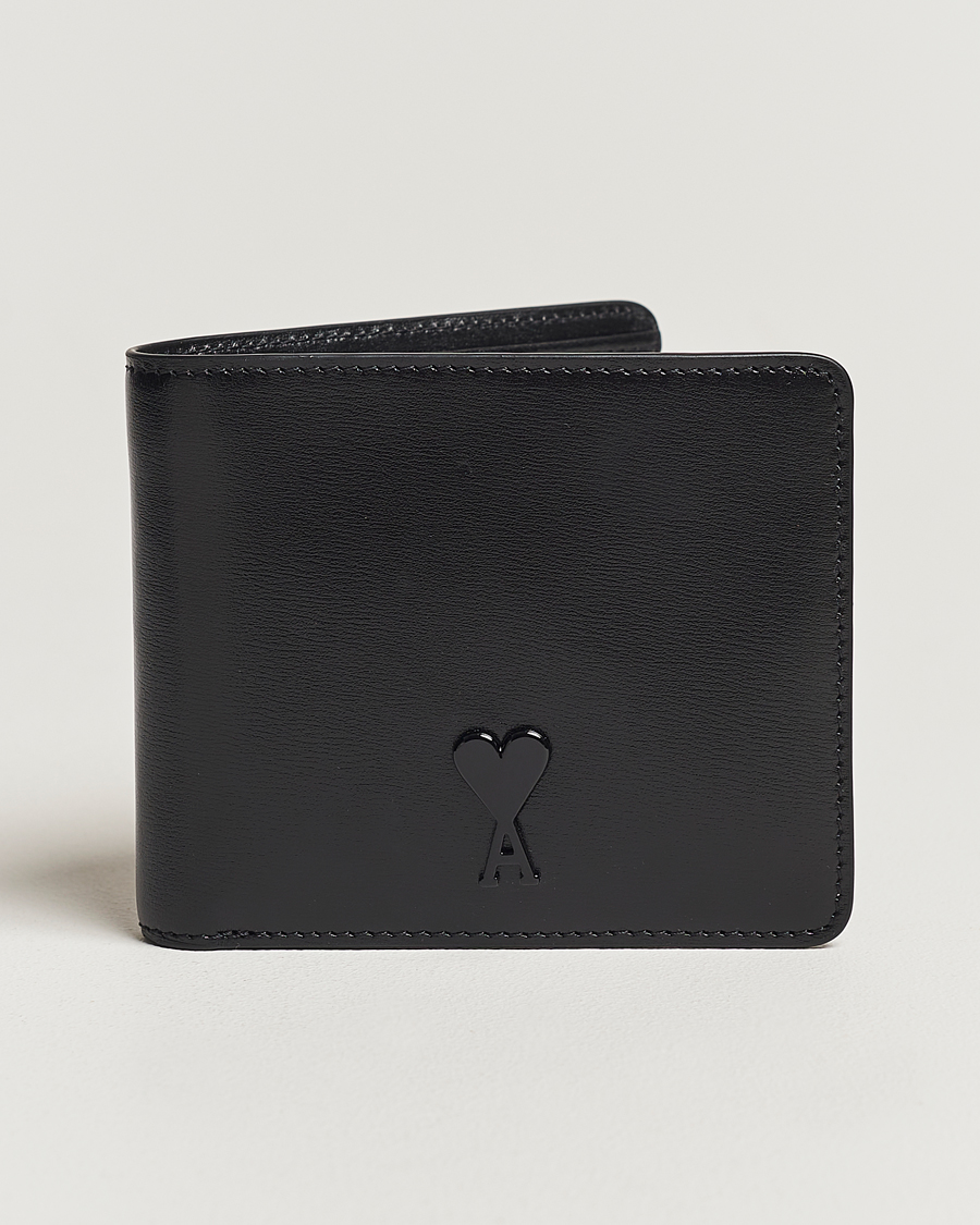 Hombres | AMI Tonal Heart Logo Leather Wallet Black | AMI | Tonal Heart Logo Leather Wallet Black