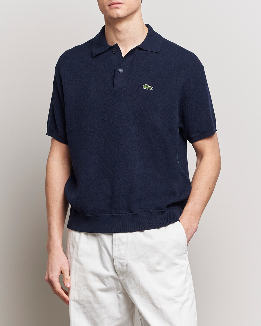 Hombres | Polos | Lacoste | Relaxed Fit Moss Stitched Knitted Polo Navy