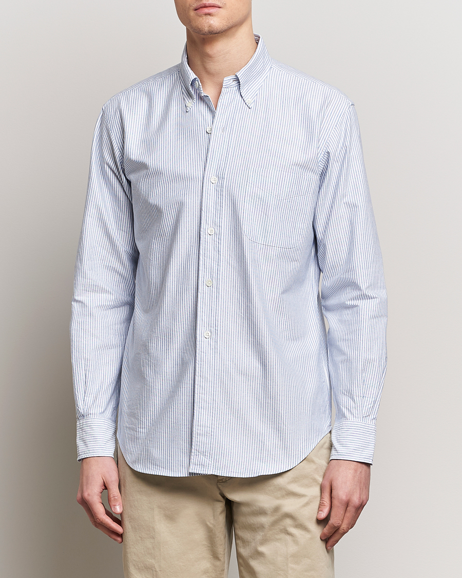 Hombres | Camisas oxford | Kamakura Shirts | Vintage Ivy Oxford Button Down Shirt Blue Stripe