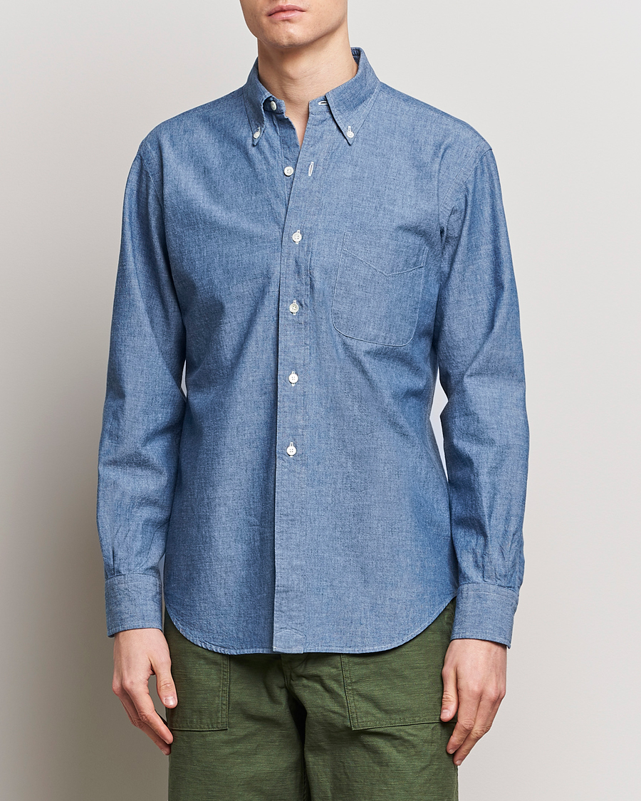Hombres | Kamakura Shirts | Kamakura Shirts | Vintage Ivy Chambray Button Down Shirt Blue