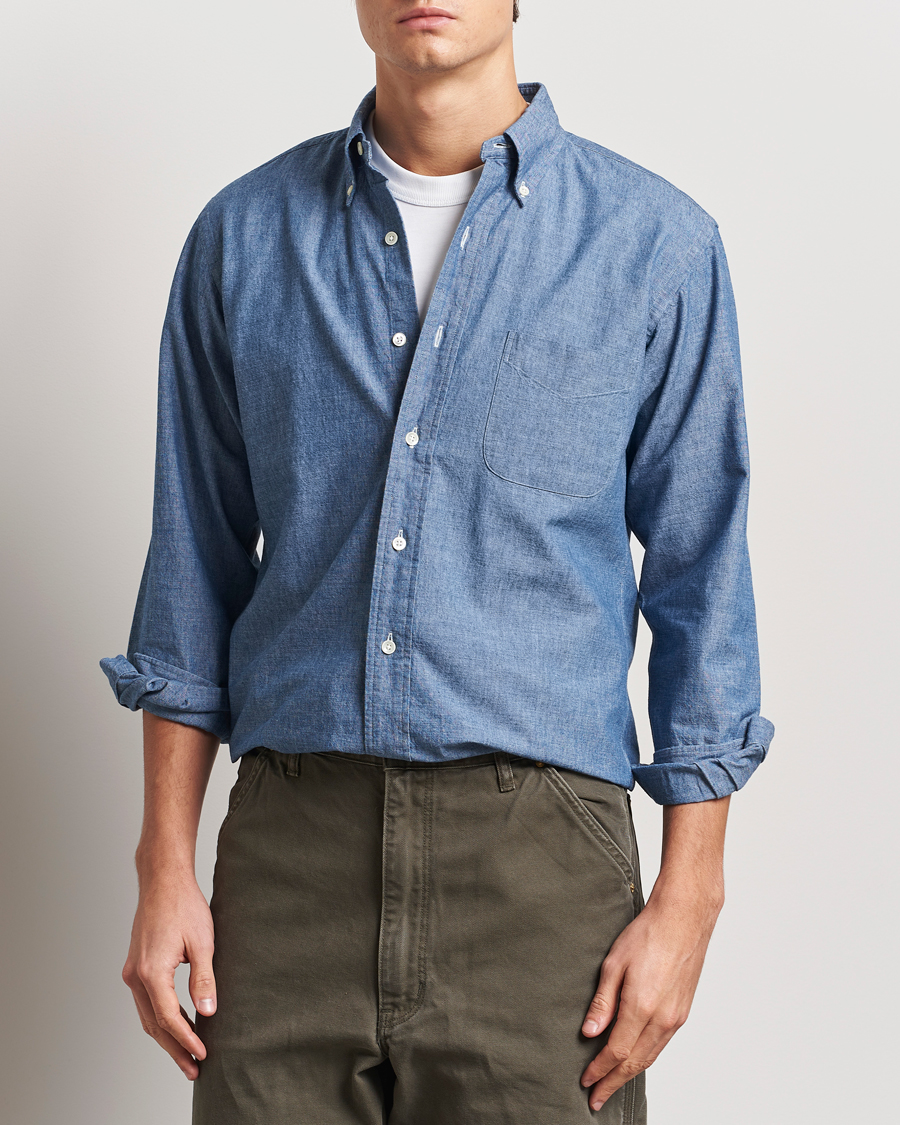 Hombres | Camisas | Kamakura Shirts | Vintage Ivy Chambray Button Down Shirt Blue