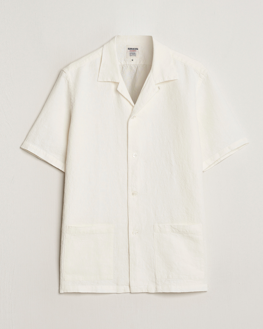 Hombres | Camisas | Kamakura Shirts | Vintage Ivy Heavy Linen Beach Shirt White