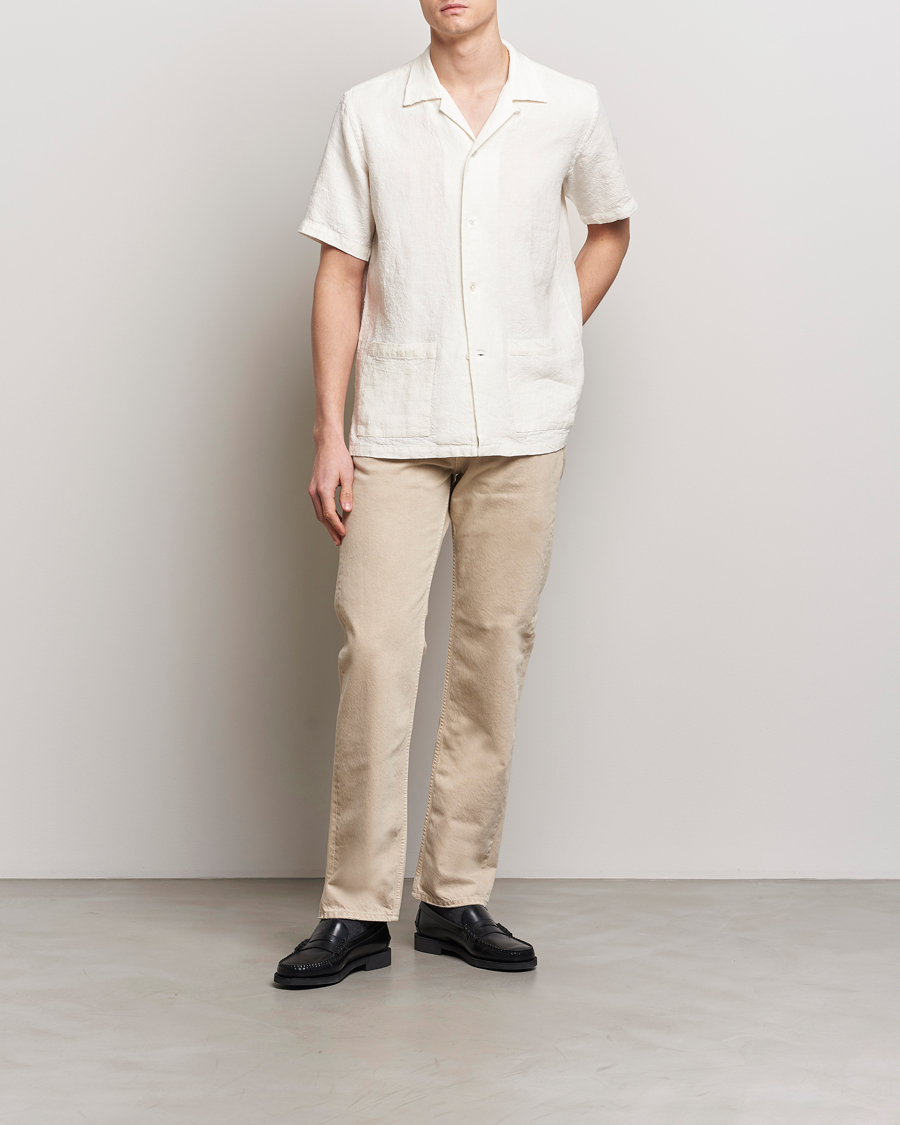 Hombres | Camisas | Kamakura Shirts | Vintage Ivy Heavy Linen Beach Shirt White