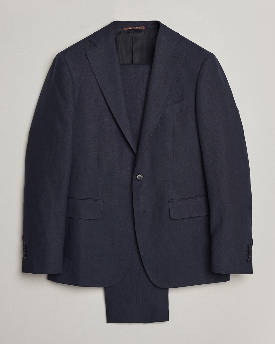 Hombres | Trajes | Canali | Capri Linen Suit Navy