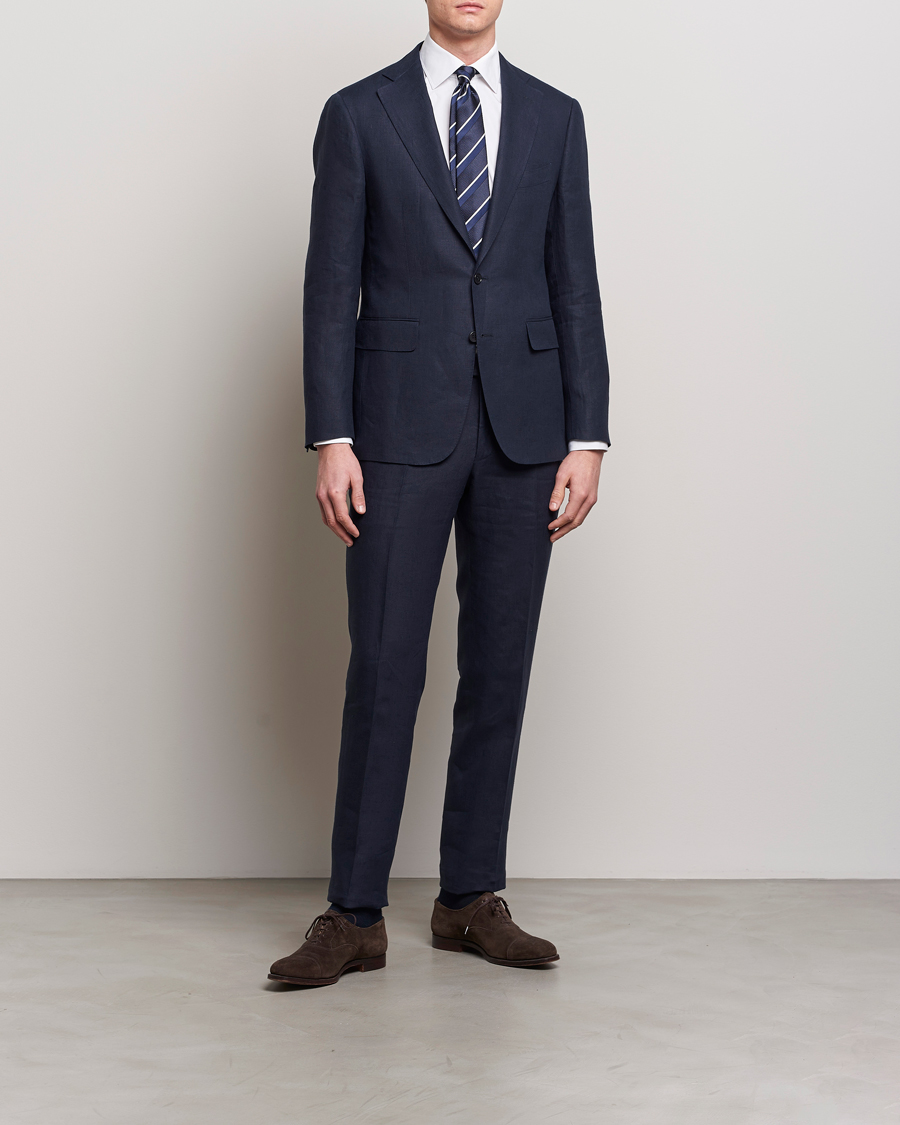 Hombres | Trajes | Canali | Capri Linen Suit Navy