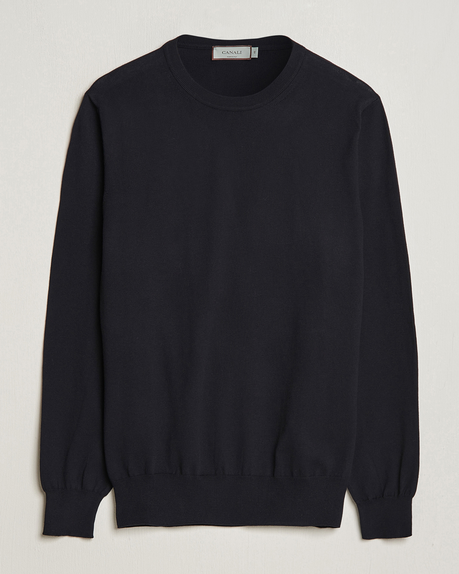 Hombres | Jerséis y prendas de punto | Canali | Cotton Crew Neck Pullover Black